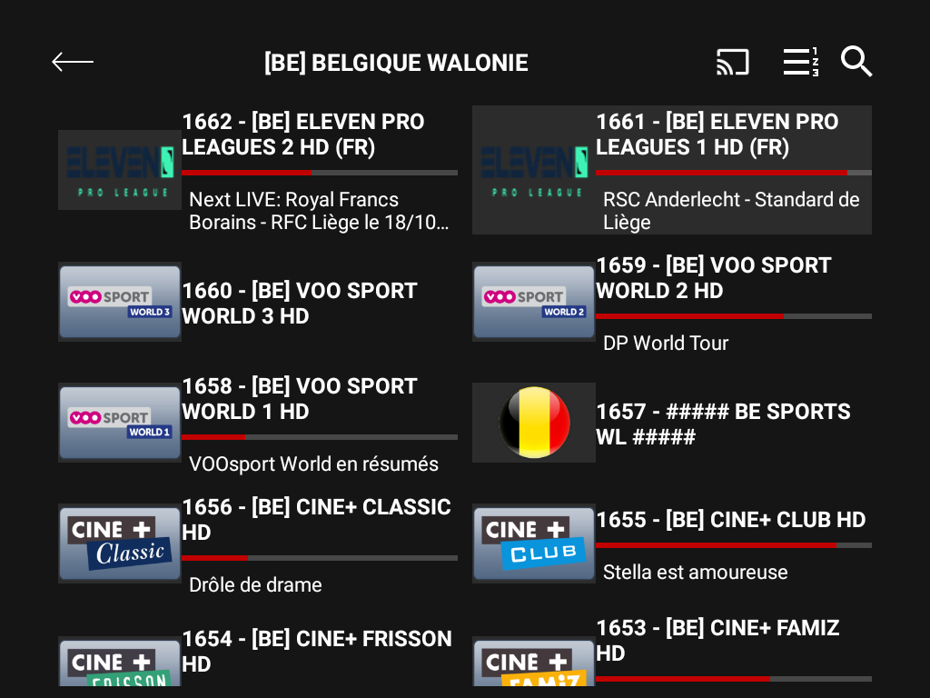 Chaînes belges pour la région Wallonie